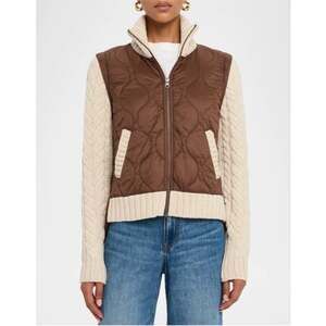 Veronica Beard Patra Knit-Sleeve Quilted Jacket in Mocha/Heathered Sand M